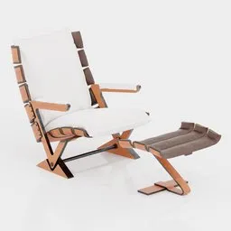 High-quality 3D model of a stylish wooden lounge chair with white cushions, compatible with Blender.