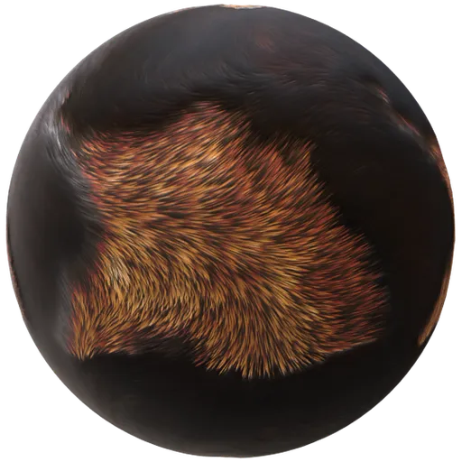 High-detail PBR animal fur texture for 3D modeling, featuring seamless tiling, adjustable scale, rotation, roughness, and displacement settings.