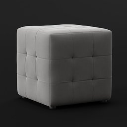 "White square ottoman, a simple decorative accent puff for Blender 3D. Cube-shaped, plush and solid grey, this 3D model is perfect for enhancing your virtual interiors. Suitable for a variety of scenes such as sitting on a couch or placed near a chair."