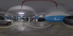 Indoor parking lot HDR image with dynamic lighting, ideal for realistic scene illumination and 3D renders.