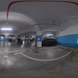 Indoor parking lot HDR image with dynamic lighting, ideal for realistic scene illumination and 3D renders.