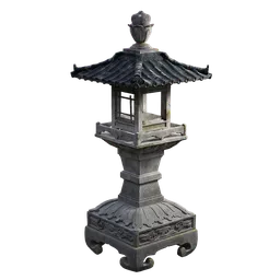 "Vintage Japanese lantern sakura 3D model for Blender 3D - perfect for historic and video game scenes. Highly-detailed pagoda-style lantern with carved black marble and evening lanterns. League of Legends inventory item and new objectivity style."