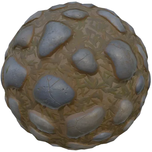High-quality stylized pebble cobblestone 2K PBR texture for 3D Blender models.