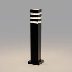 "Exterior bollard with light bulb for Blender 3D. 3500k lighting and glass reflections with minimalistic art deco design inspired by Ernest Zobole. Includes area lights and point light for surrounding illumination."