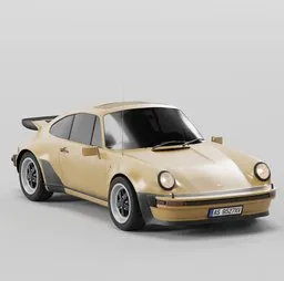 Vintage golden Porsche 911 Blender 3D model, fully rigged for easy animation.