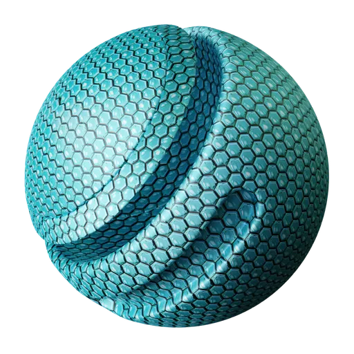 High-detail PBR Hexagon Panel material for 3D flooring with adjustable texture mapping, color, brightness, roughness, metallic, and surface effects.