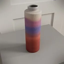 Gradient-textured 3D vase model created in Blender displayed on a plain surface.