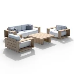 Detailed 3D rendering of a Mallorca-style sofa set with cushions, designed for Blender software.