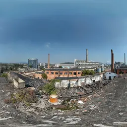 Abandoned factory clouds sunshine