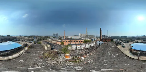 Abandoned factory clouds sunshine