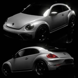 "Car Volkswagen Beetle 2020 - Realistic 3D model for Blender 3D. Perfect for external renders in both Eevee and Cycles. Inspired by Ferenc Joachim, this high-quality model features UV mapping, reflective skin, and an animated prototype. By James Bateman."
