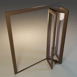 Detailed 3D model of a partially opened, right-folding tri-fold door with visible hinges and box cutter tool, designed for Blender.