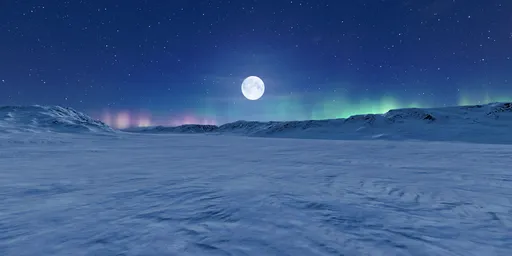 Night Starry Sky with Aurora and Snow
