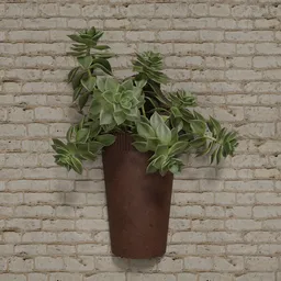 "Desert Roses in Wall Vase 3D model for Blender 3D. Featuring a detailed, centered radial design with seamless mud texture and brick wall, this model includes a pot and height map. Render in Unreal Engine for optimal results."