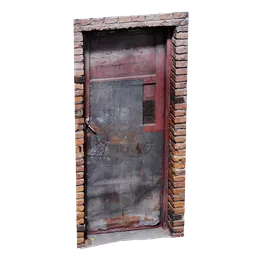"High-Resolution Door 3D Model with Rusty Metal and Brick Frame for Photorealistic Renderings - Scan Door 02 from BlenderKit"