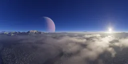 High-resolution HDR image of an otherworldly terrain with a large celestial body in the sky, ideal for lighting and rendering.
