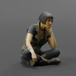 Sitting Survivor Girl Green Top Cowboy