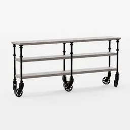 Industrial Rolling Console Table Long