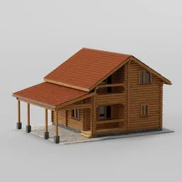 Detailed Blender 3D model of a traditional log cabin with porch, suitable for rural scene renderings.
