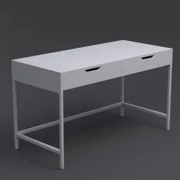 White office table 3D model with drawers, Blender compatible, minimalist design for modern interior renderings.