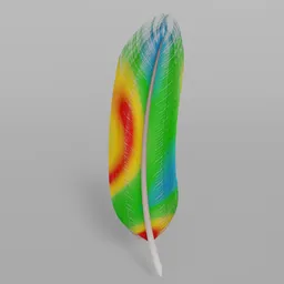 Colorful 3D-rendered parrot feather with customizable procedural textures for Blender particle system.