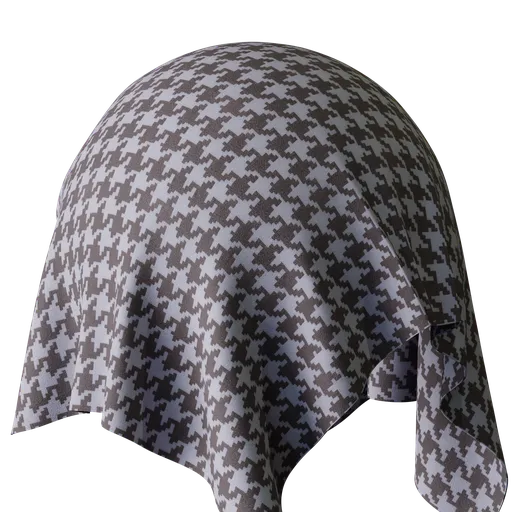 4K scanned houndstooth fabric with realistic PBR texture for 3D modeling in Blender and other apps.