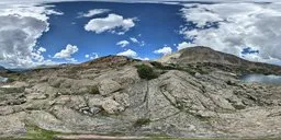 360-degree HDR panorama of a mountainous landscape with cloudy sky and river ideal for realistic lighting in 3D scenes.