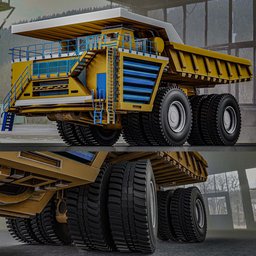 Realistic 3D model of BelAZ 75710 mining truck, fully rigged for Blender animation, available for rendering.