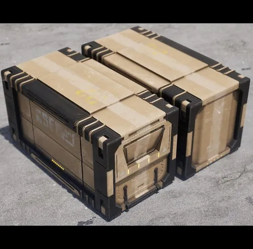 Optimized low-poly 3D Blender model of sci-fi game asset container with detailed textures.