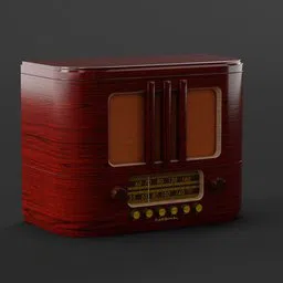 Detailed 3D Blender model of a vintage wooden radio with realistic textures and dials.