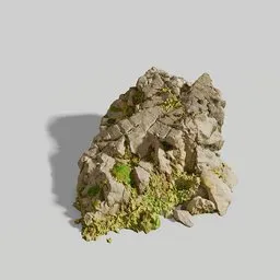 High-detail 3D rock model with moss, PBR textures, ideal for Blender environments and landscape designs.