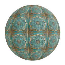 Intricate teal & gold wallpaper