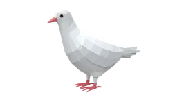 White low poly 3D pigeon optimized for CG visualization, Blender-ready model with quad mesh.