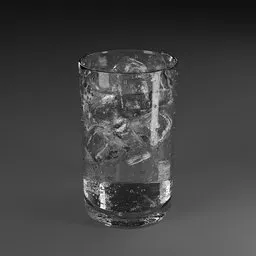 Sparkling Water with Ice Cubes in Glass