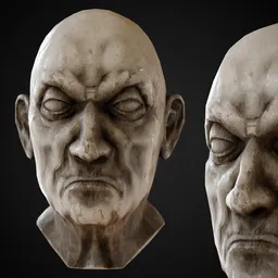 Detailed 3D model of an aged man's face sculpted with realistic textures, suitable for Blender artists.