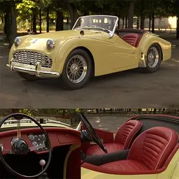 Detailed 3D render of a classic sports car, with interior view, optimized for Blender rendering.