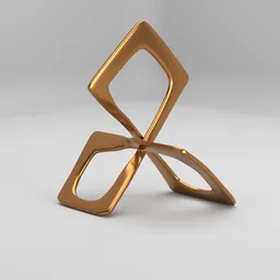 "Decorative brass sculpture in abstract style, inspired by Kamāl ud-Dīn Behzād and adorned with adinkra symbols. Created with Blender 3D software by Mór Adler, this sculpture features intricate brass strips arranged in an abstract square pattern."