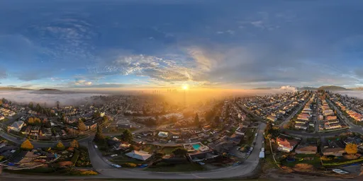 Foggy City Sunrise Sky