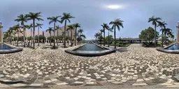 Palm-lined waterfront promenade from Victoria Harbour Hong Kong 4K HDR for realistic scene lighting.