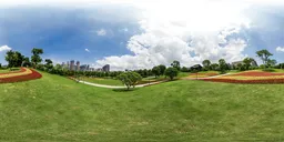 City park with vibrant greenery for HDR lighting in 3D scenes with clear skies.