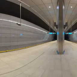 Symmetrical underground metro station HDR for realistic lighting in 3D scenes, showcases detailed architecture and lighting.