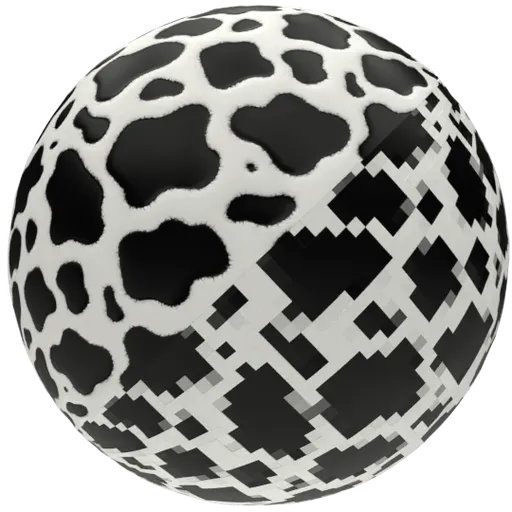Realistic cow fur PBR texture for 3D rendering, customizable for color and scale, with displacement for added depth.