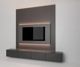 3D-rendered modern TV wall unit with ambient lighting for Blender models.