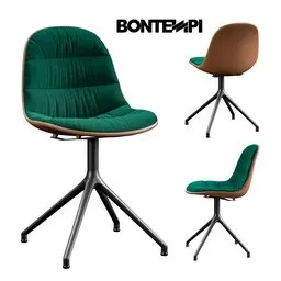 High-quality 3D render of a modern Bontempi Mood chair with green upholstery and sleek black legs, suitable for Blender 3D projects.