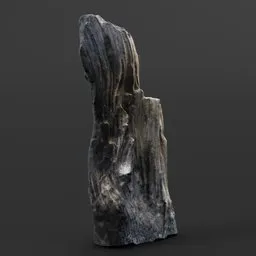 Realistic photoscanned 3D model of a charred log with textured surface details, suitable for Blender.