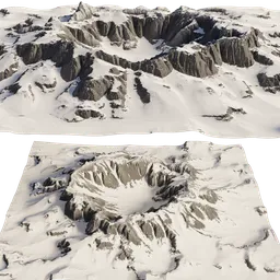 Detailed snowy crater terrain 3D model for Blender, featuring realistic textures and high-quality details suitable for close-ups.