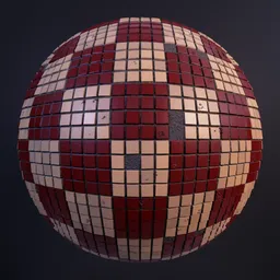 Highly detailed Blender 3D PBR material of terracotta and sand-colored Soviet-era ceramic floor tiles with missing pieces.