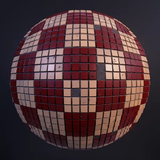Highly detailed Blender 3D PBR material of terracotta and sand-colored Soviet-era ceramic floor tiles with missing pieces.