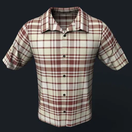 High-quality 3D plaid shirt model in A-pose, perfect for Blender character design and animation, with a detailed texture.