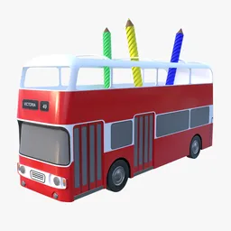 Red doubledecker bus 3D model pen holder with high-res textures, Blender 3D compatible.